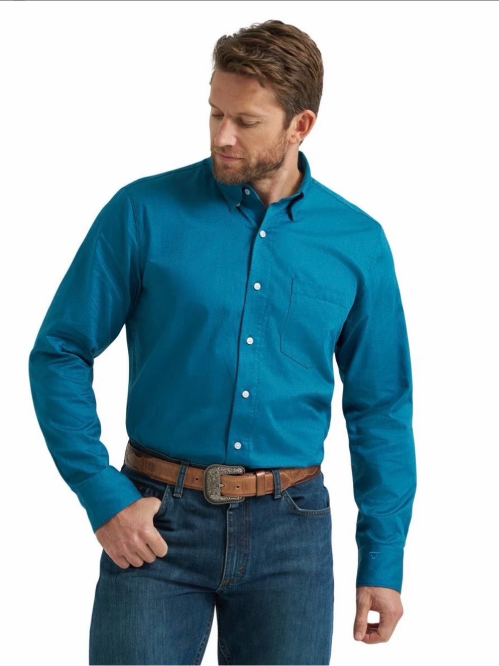 Bespoke Teal Long-Sleeve Button-Down Shirt